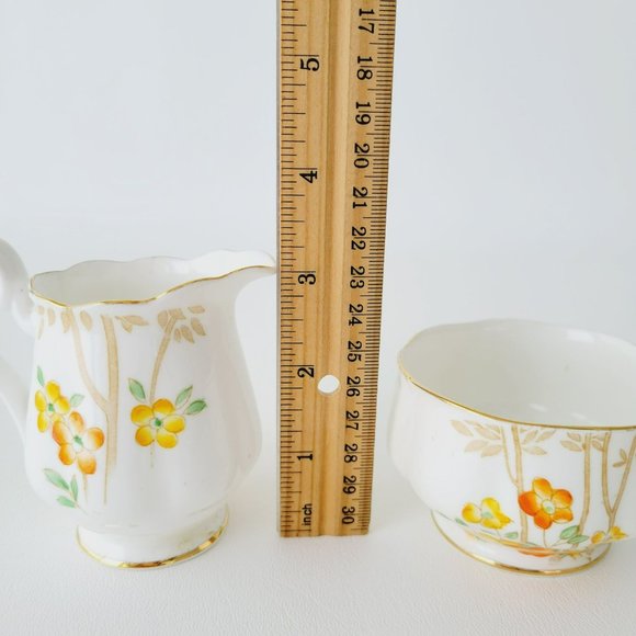 Rare Royal Albert DELL Petite Creamer & Sugar Orange Yellow Floral Bamboo Asian - Picture 9 of 12